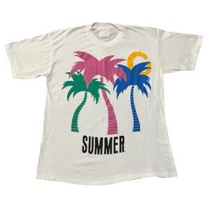 Vintage 90s Turtle Bay Summer Palm Trees T-Shirt Single Stitch Size L USA Made